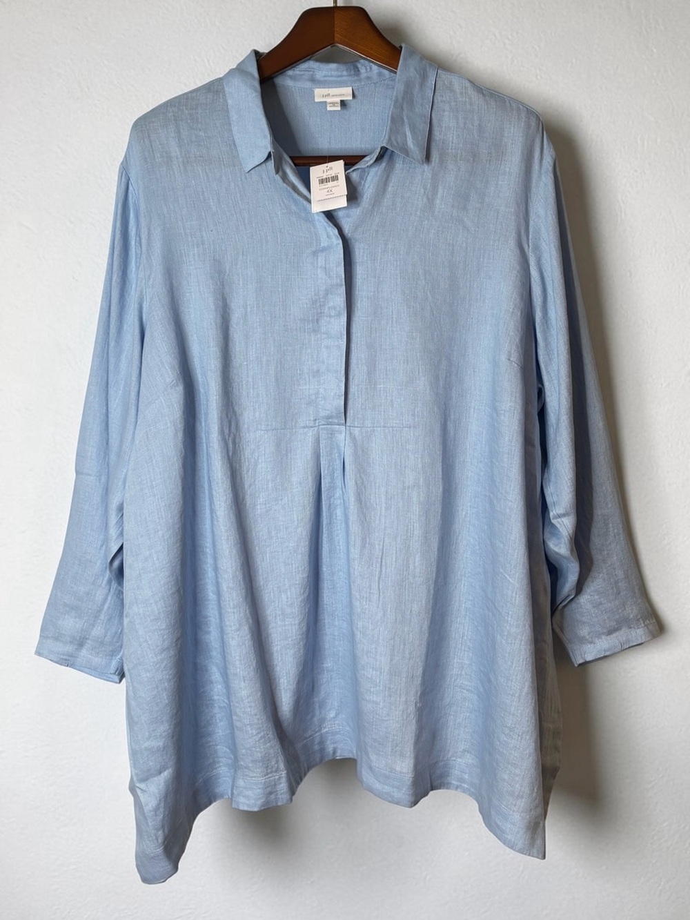 NWT J Jill Love Linen Snap Popover Tunic Top Cornflower Blue Plus Size 4X
